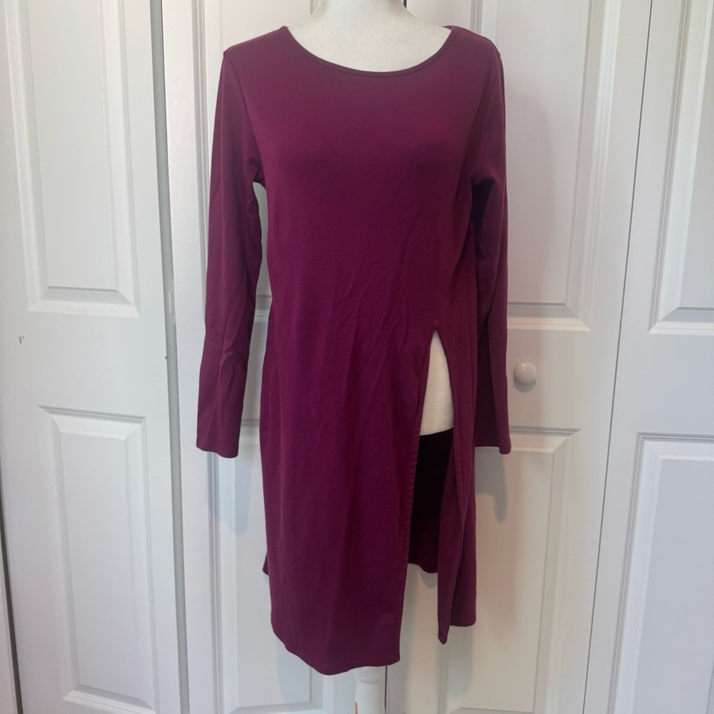 100% Organic Cotton Indigenous Dark Purple Slit Long Sleeve Dress Fair Trade